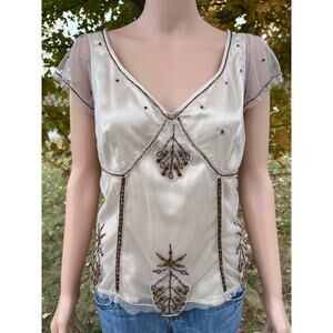 Bandolino Beaded Mesh Flutter Sleeve Top